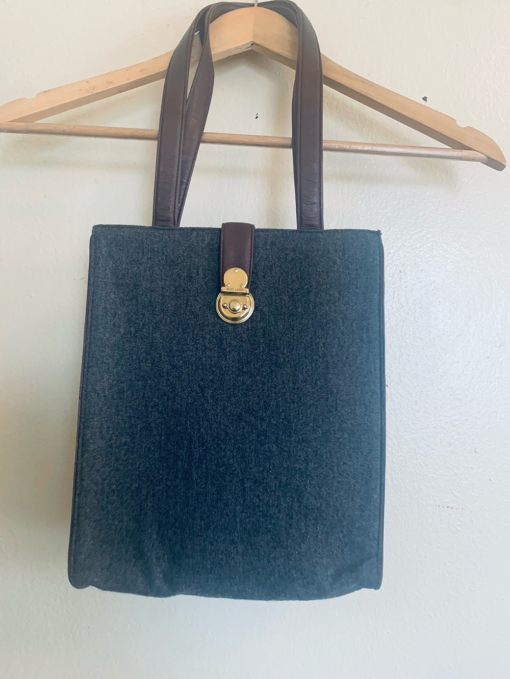 RALPH LAUREN Vintage %100 Wool Envelope Lunchbox Tote-Grey-RARE FIND! READ!